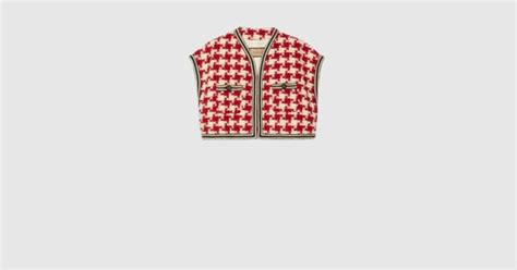 gucci chenille|Houndstooth chenille gilet in red and white .